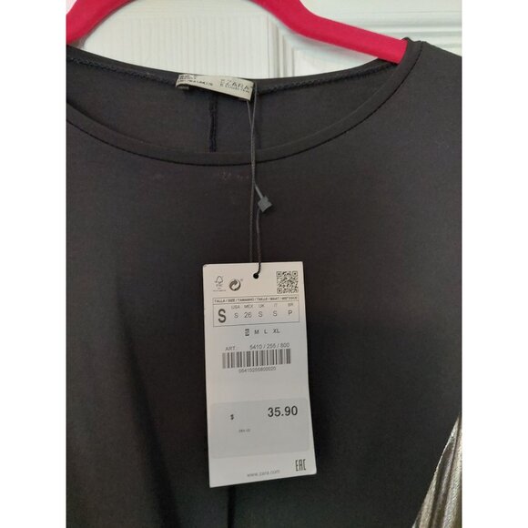 Zara Black Long-Sleeve Dress With Metallic Gold Accent - Picture 2 of 4